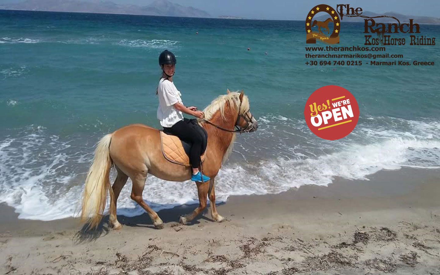 Girl with horse on the sea